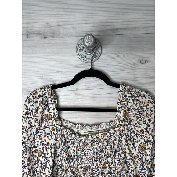 Max Studio Blouse Womens Large White Floral Smocked Peasant Square Neck Boho - Picture 2 of 9